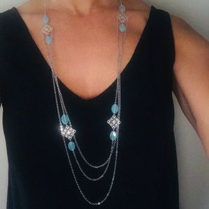 2/$20 long silver necklace w/ blue stones